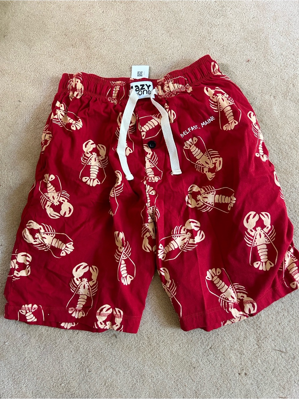 Lazy One Red Lobster Print Men's Shorts. Belfast, Maine
